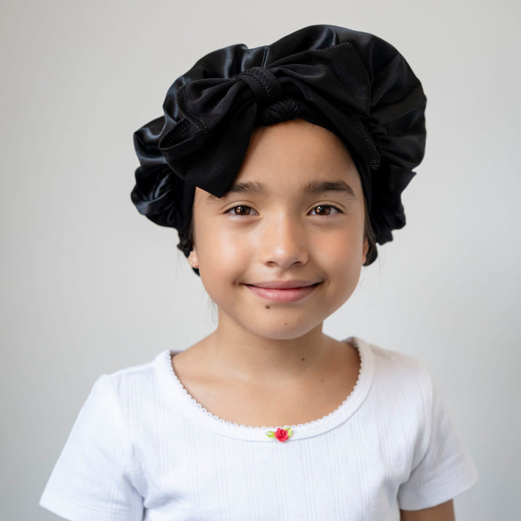 satin bonnet kids / black