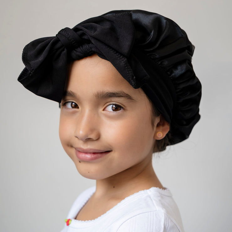 satin bonnet kids / black