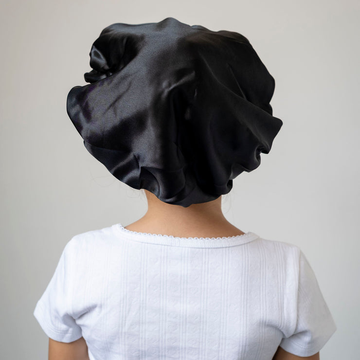 satin bonnet kids / black
