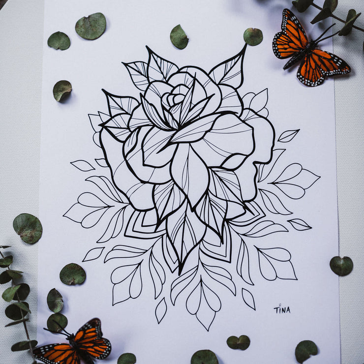 FLOWER MOON MANDALA-MANDALA ART-(27.5x21cms-A4 paper)